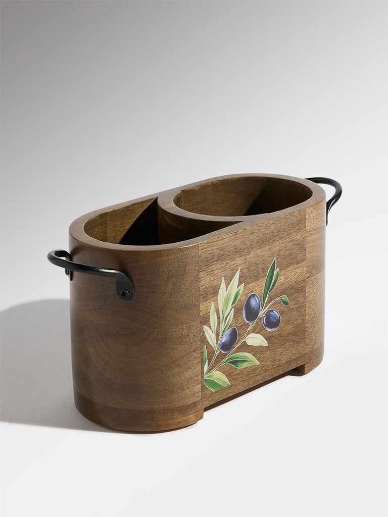 Westside Home Brown Floral Wooden Oval Caddy