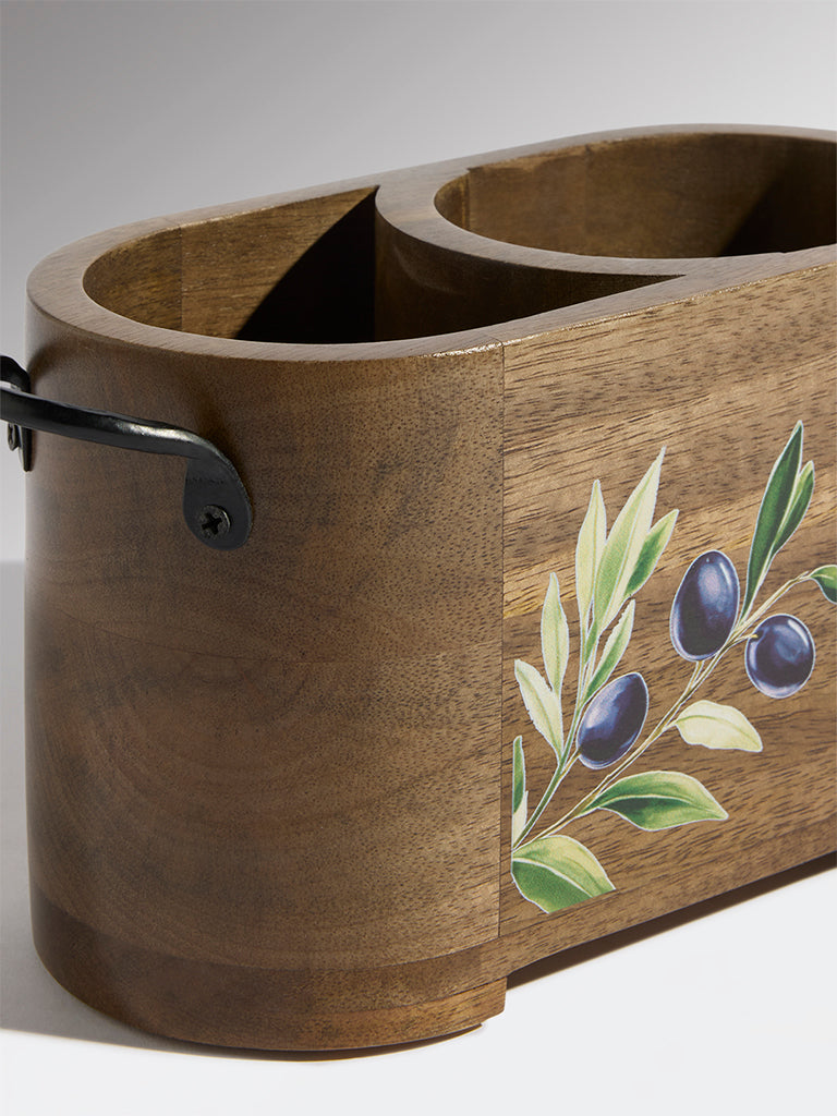 Westside Home Brown Floral Wooden Oval Caddy
