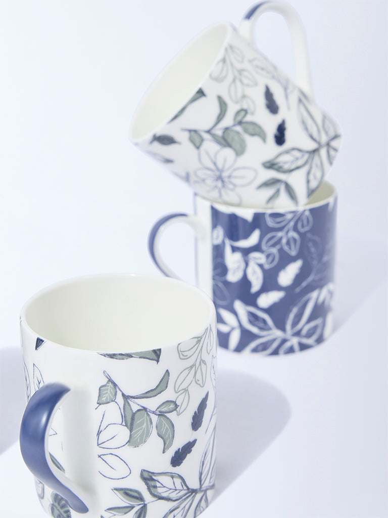 Westside Home Dusty Blue Botanical Printed Mugs (Set of 4)