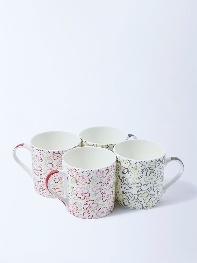 Westside Home Multicolour Floral Printed Mugs (Set of 4)
