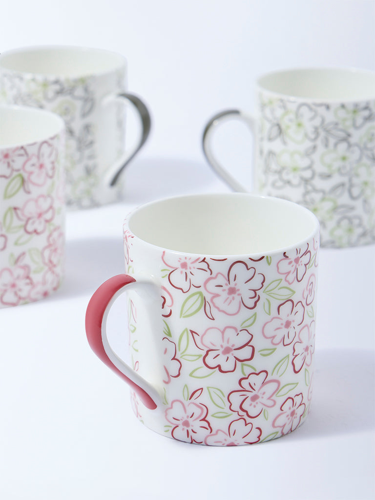 Westside Home Multicolour Floral Printed Mugs (Set of 4)