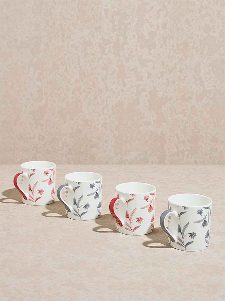 Westside Home Multicolour Floral Design Mugs (Set of 4)