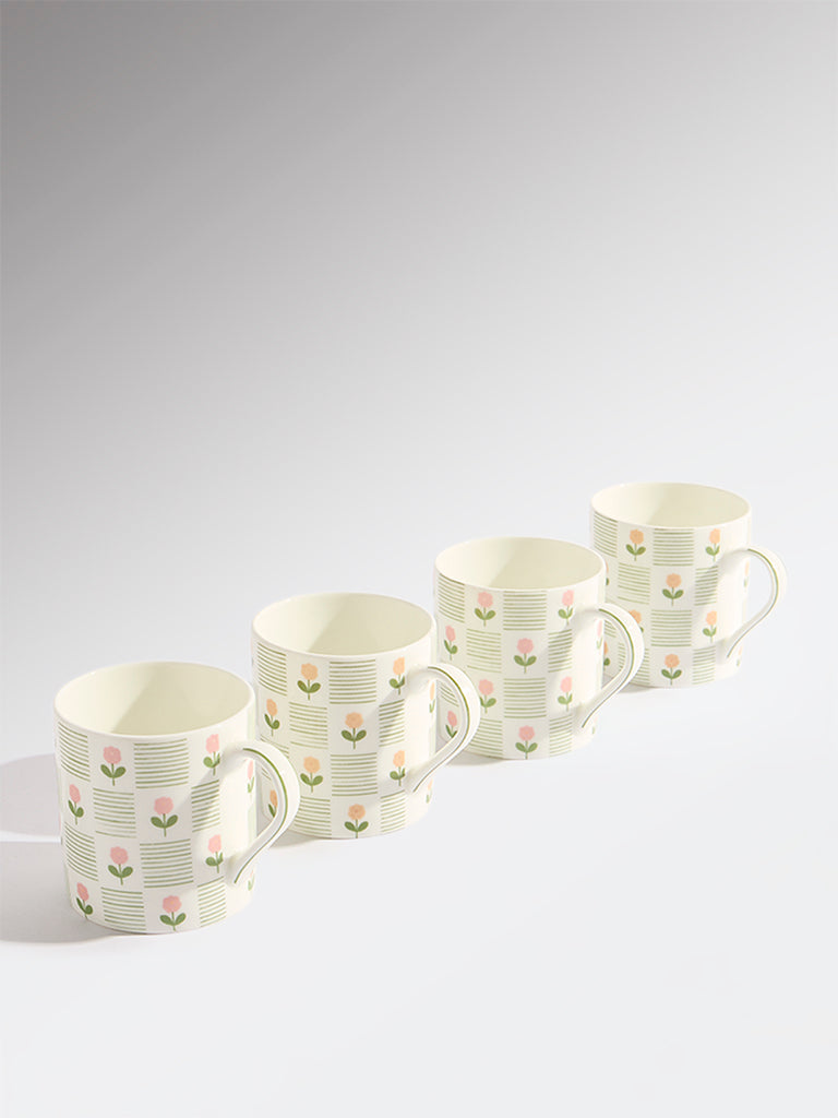 Westside Home Multicolour Floral Design Mugs (Set of 4)