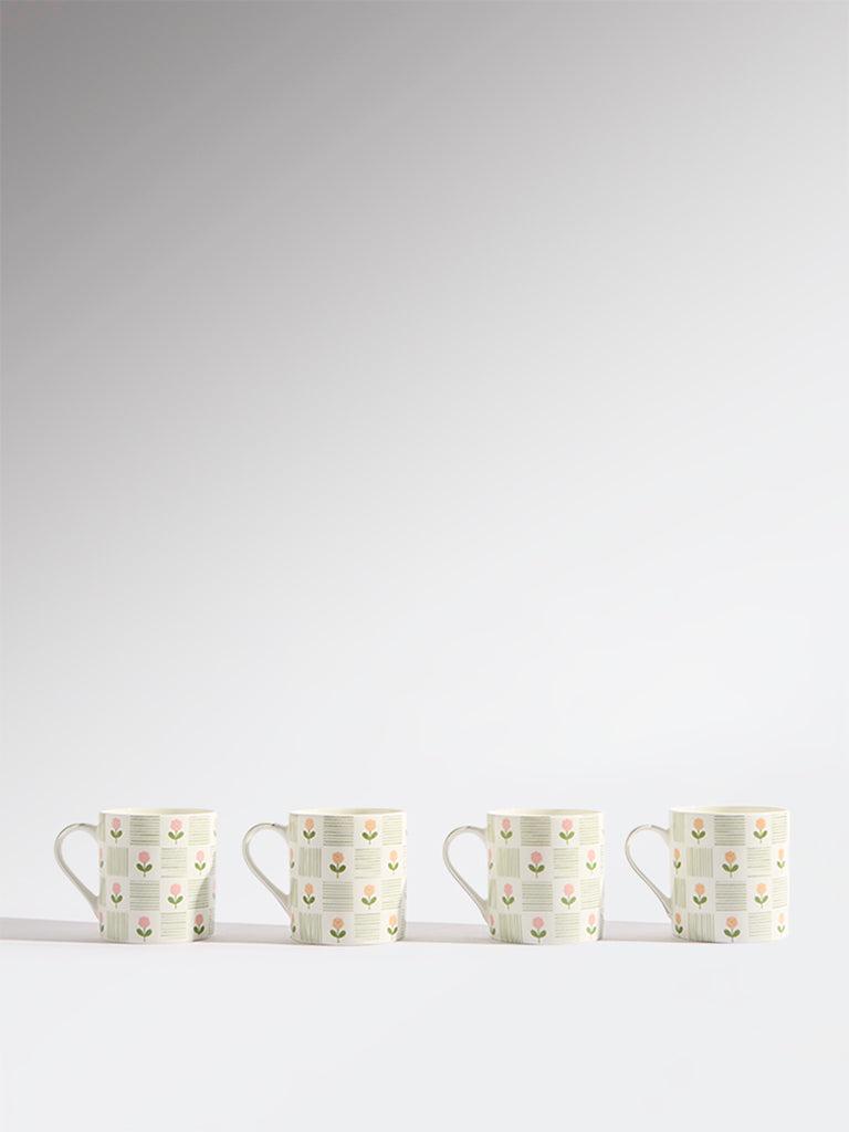 Westside Home Multicolour Floral Design Mugs (Set of 4)