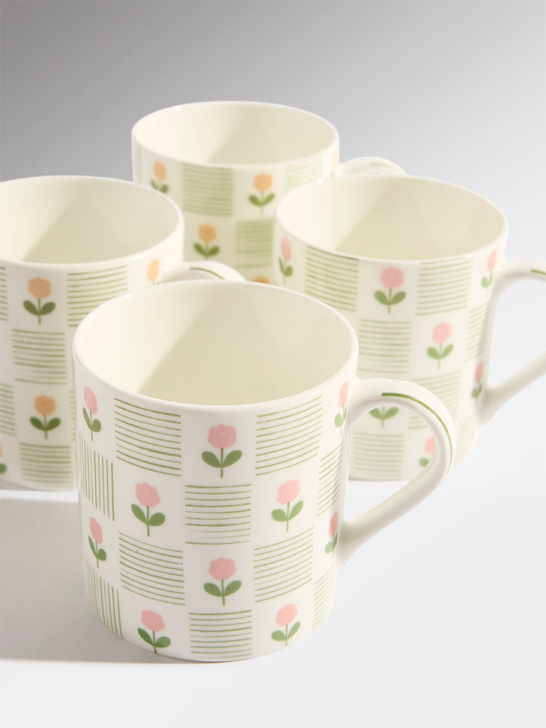 Westside Home Multicolour Floral Design Mugs (Set of 4)