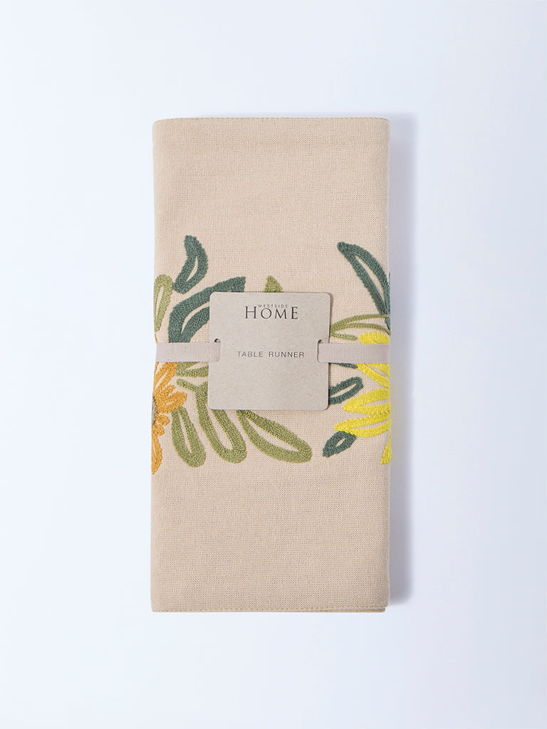 Westside Home Yellow Floral Embroidered Table Runner