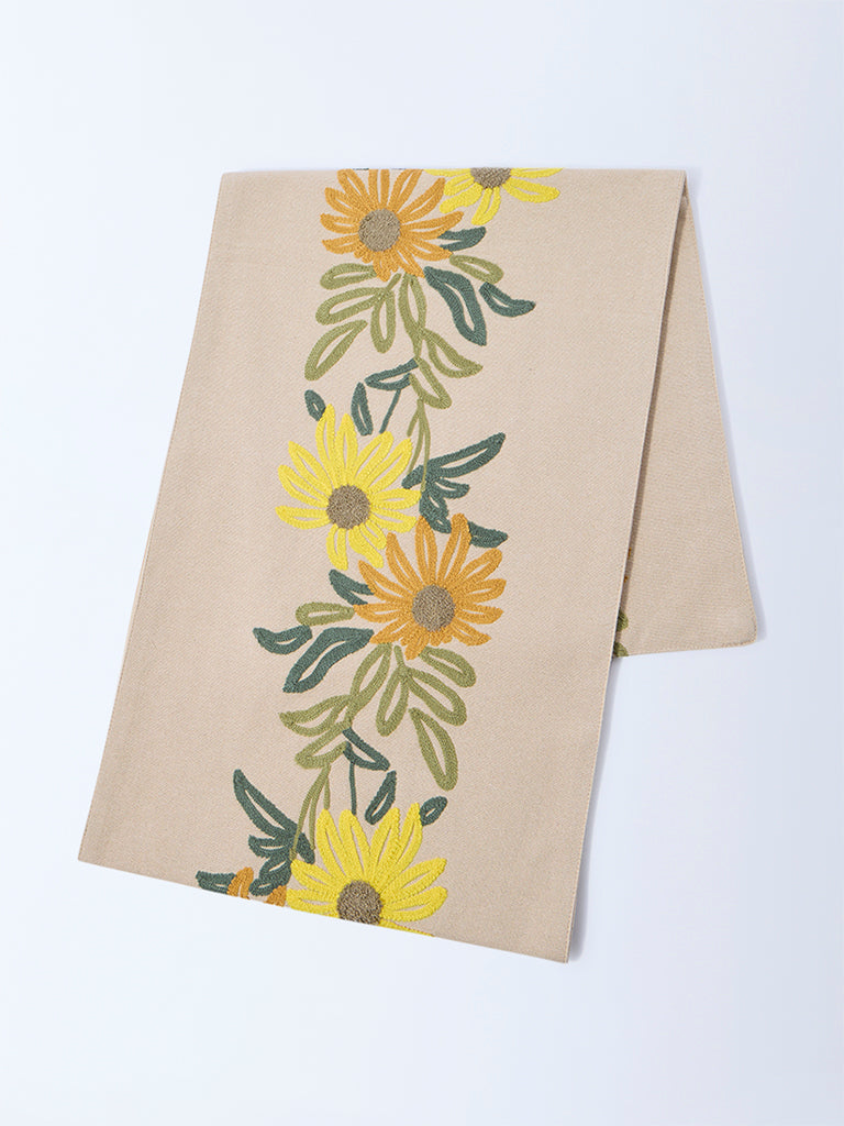 Westside Home Yellow Floral Embroidered Table Runner