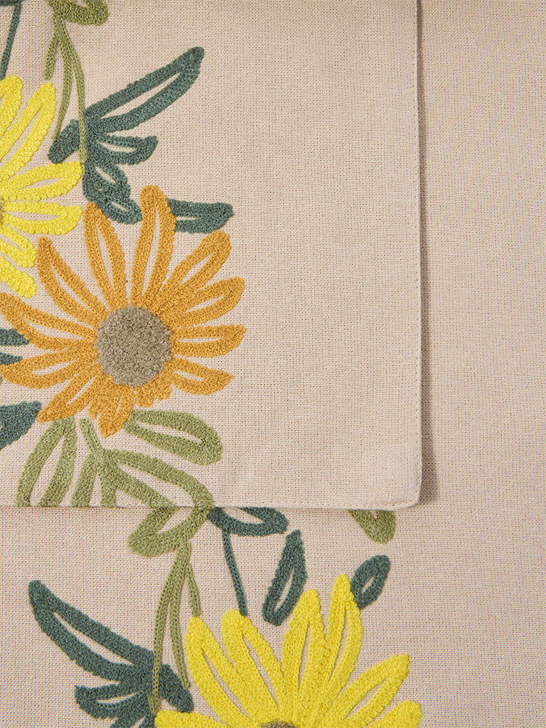 Westside Home Yellow Floral Embroidered Table Runner