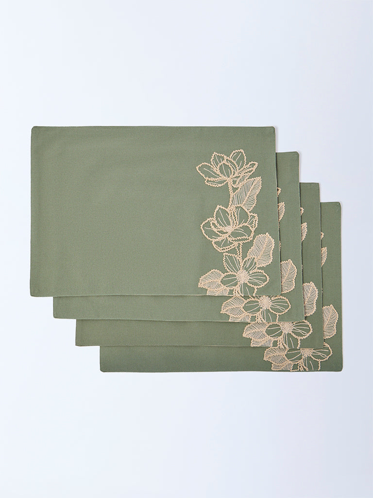 Westside Home Sage Floral Embroidered Placemats (Set of 4)