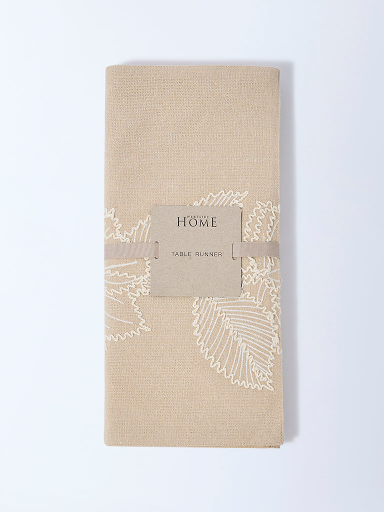 Westside Home Beige Floral Embroidered Table Runner