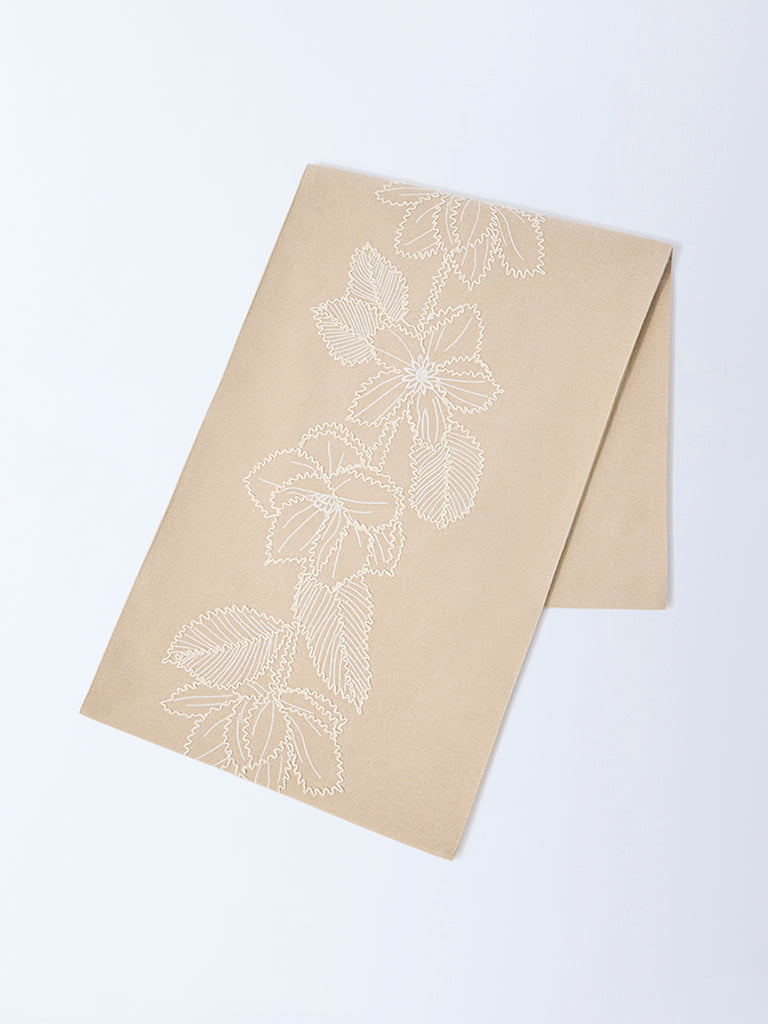 Westside Home Beige Floral Embroidered Table Runner