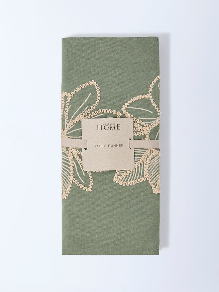Westside Home Sage Floral Embroidered Table Runner
