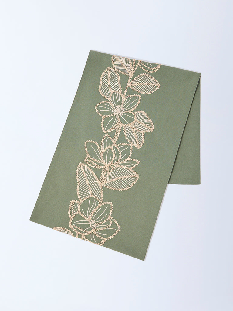 Westside Home Sage Floral Embroidered Table Runner