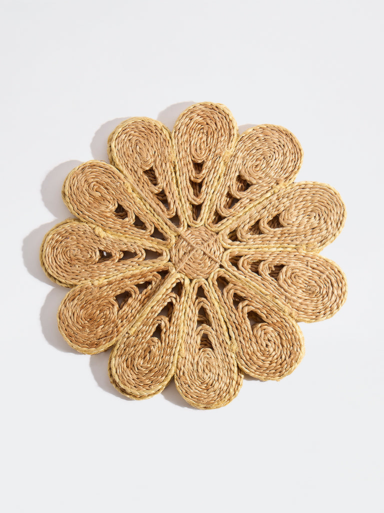 Westside Home Brown Woven-Textured Daisy Placemats (Set of 2)