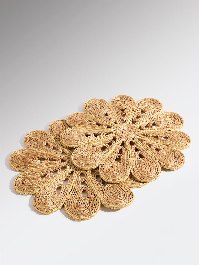 Westside Home Brown Woven-Textured Daisy Placemats (Set of 2)