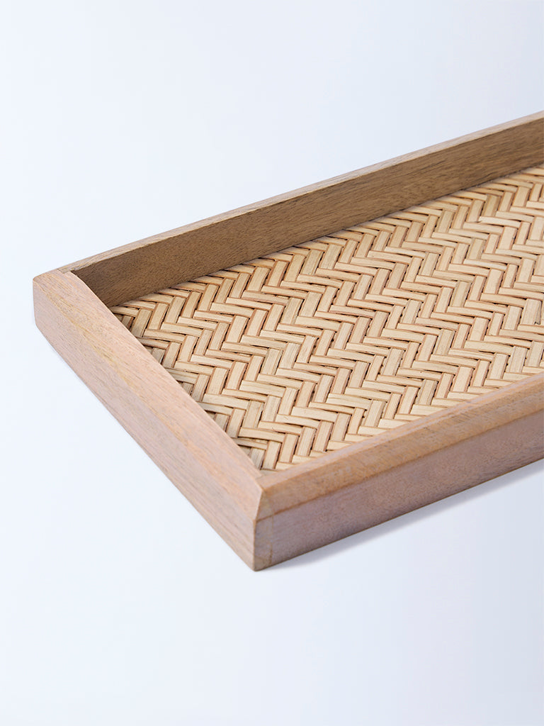 Westside Home Brown Rattan Woven Wooden Serving Tray