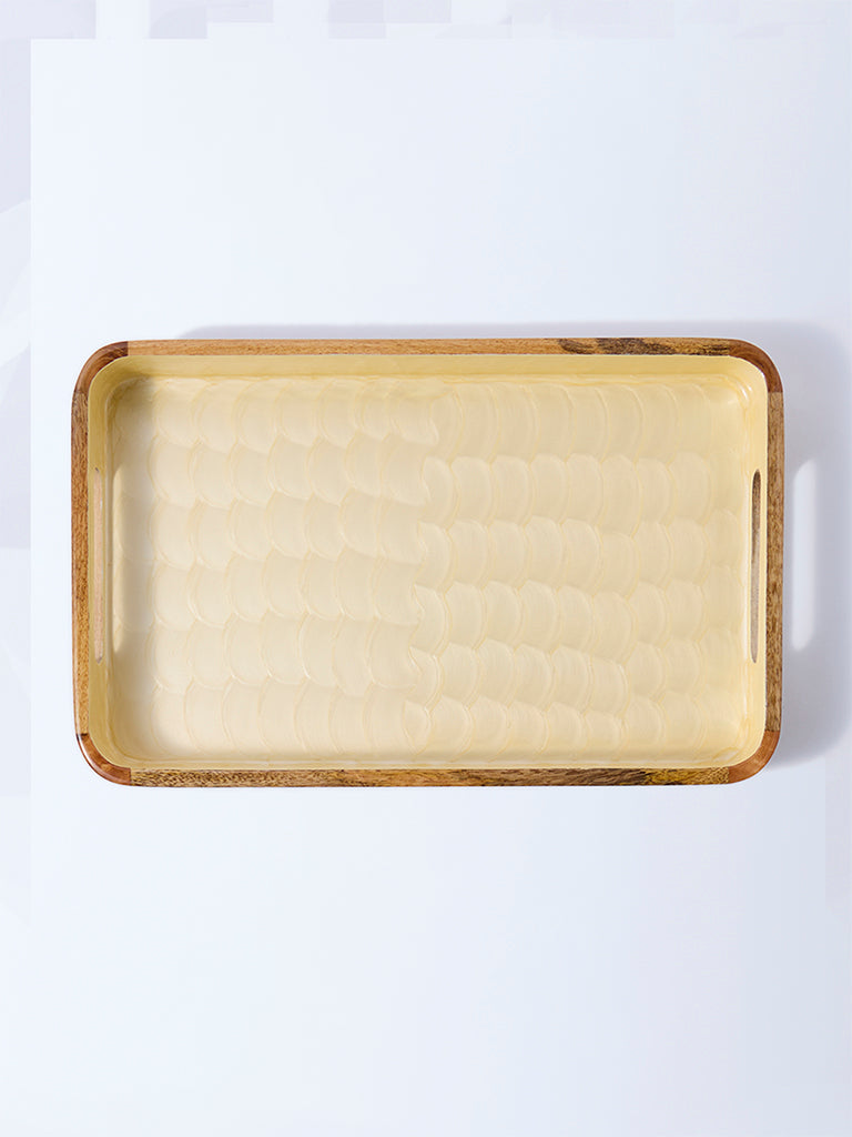 Westside Home Yellow Shell Detailed Wooden Serving Tray