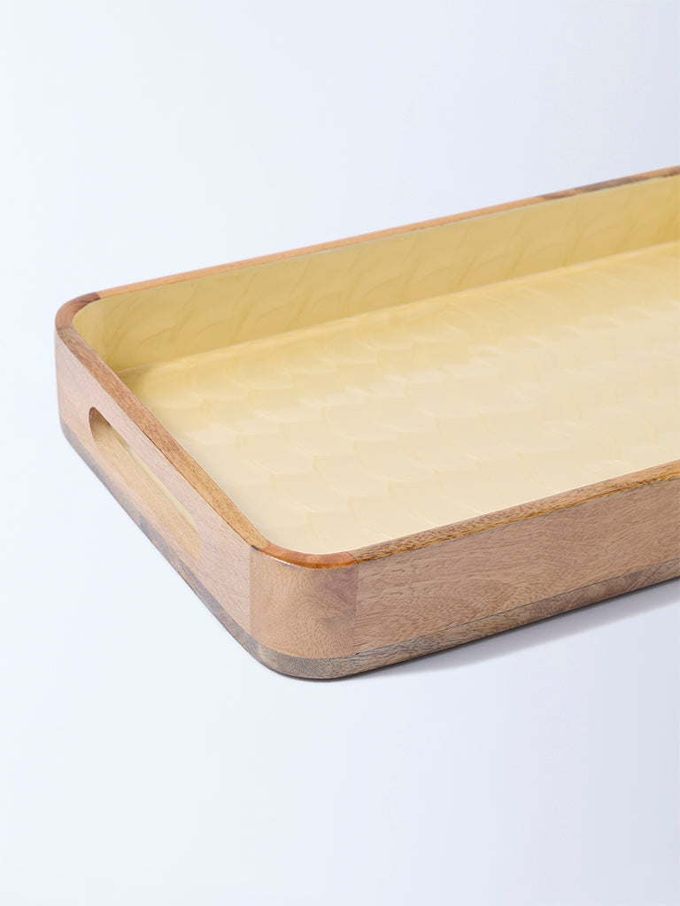 Westside Home Yellow Shell Detailed Wooden Serving Tray