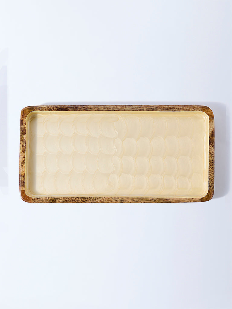 Westside Home Yellow Shell Detailed Wooden Serving Tray
