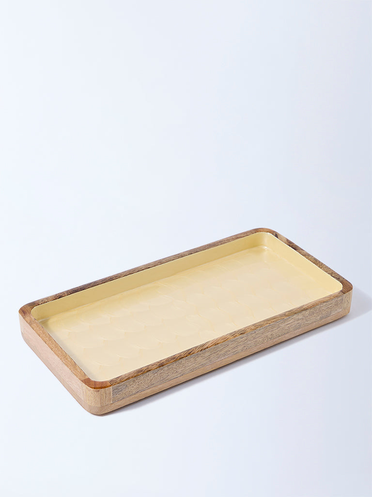 Westside Home Yellow Shell Detailed Wooden Serving Tray