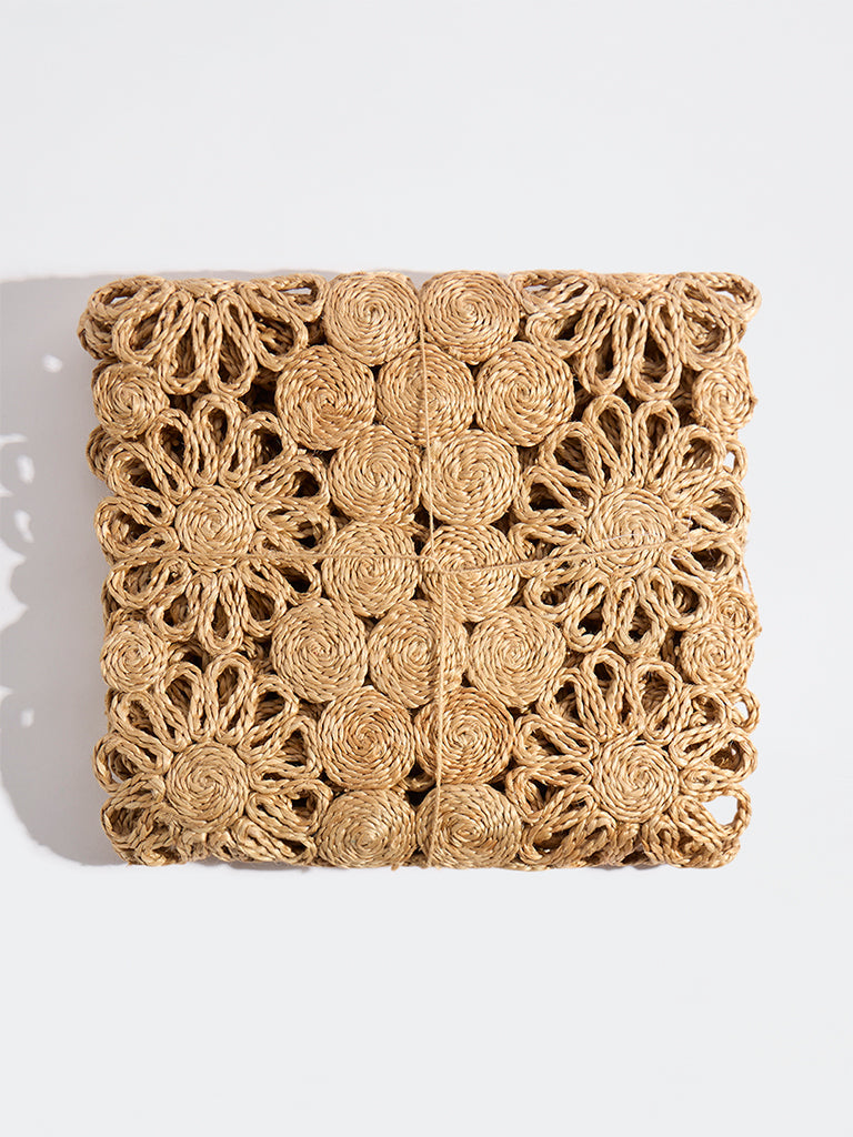 Westside Home Beige Floral Jute-Textured Table Runner