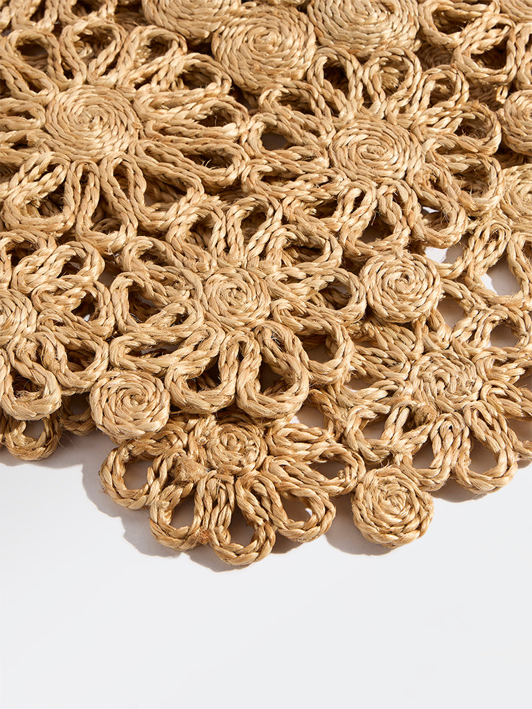 Westside Home Beige Floral Jute-Textured Table Runner