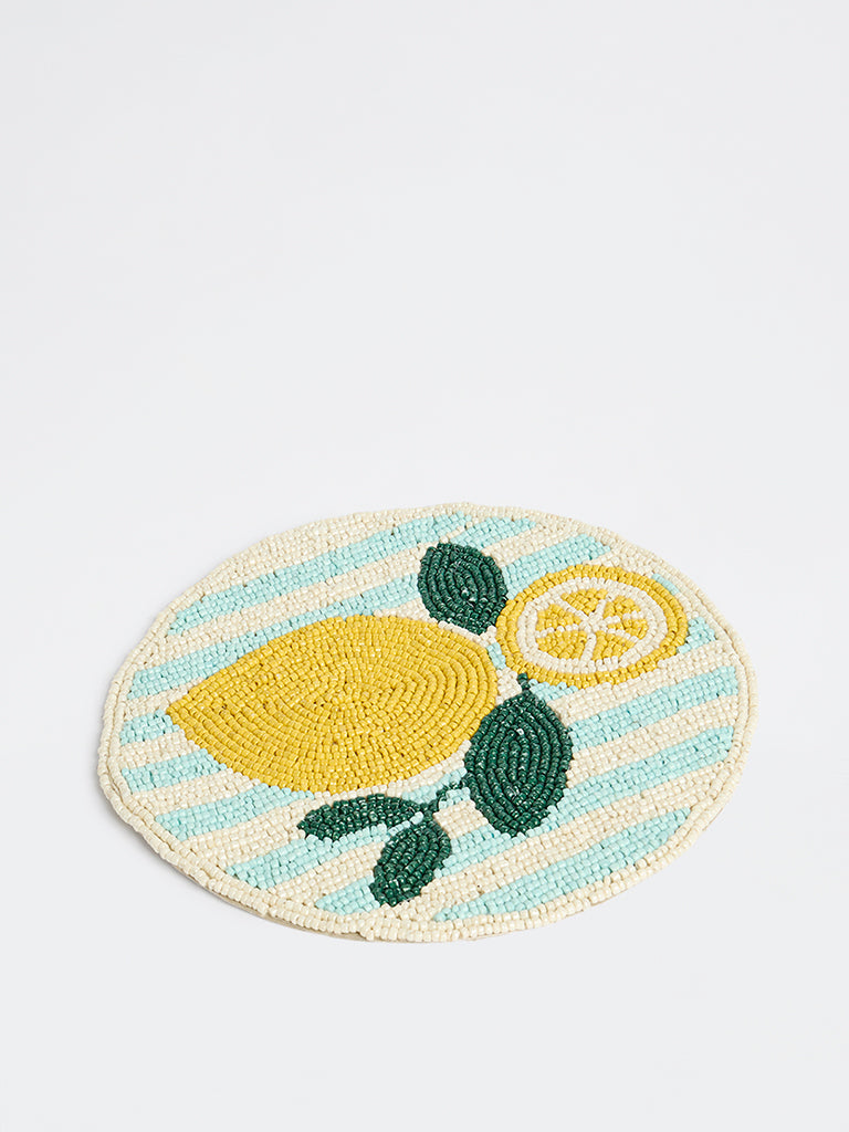 Westside Home Blue and Yellow Lemon Beaded Trivet