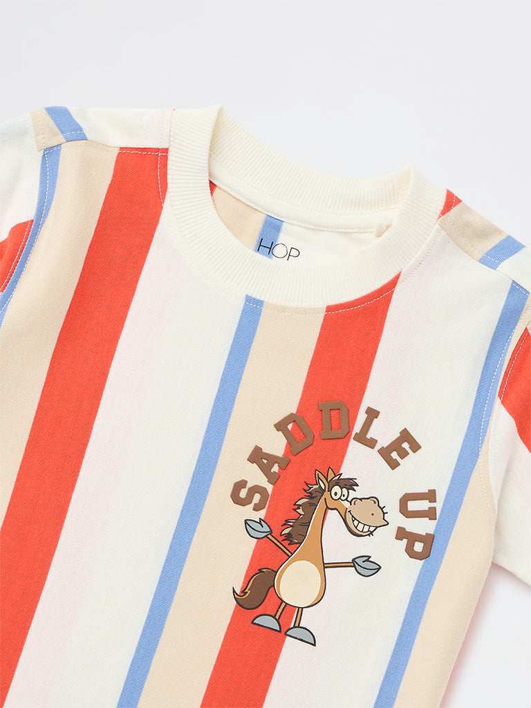 HOP Kids Boys Multicolour Striped Cotton T-Shirt