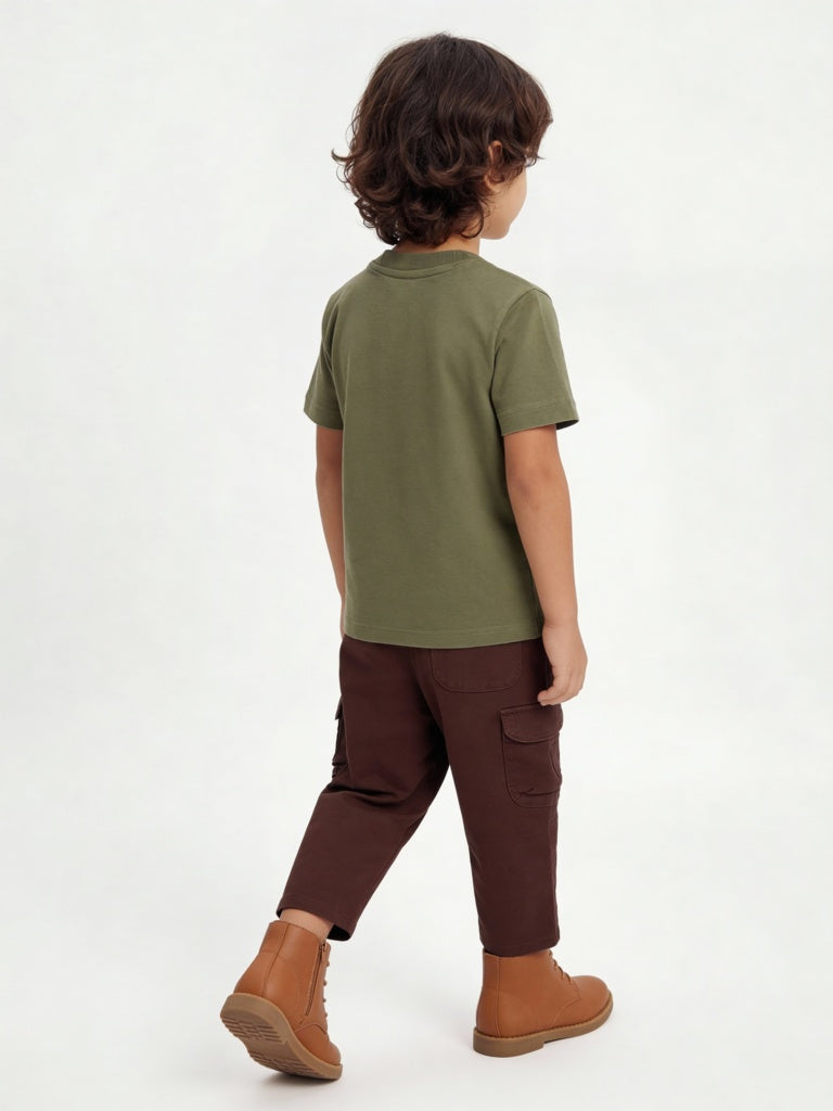HOP Kids Boys Green Printed Cotton T-Shirt