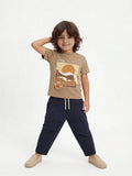 HOP Kids Boys Light Taupe Embroidered Cotton T-Shirt