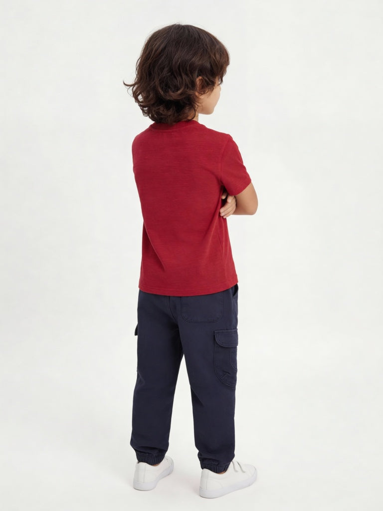 HOP Kids Boys Red Printed Cotton T-Shirt