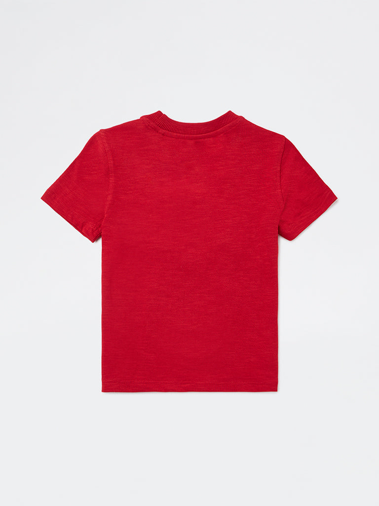 HOP Kids Boys Red Printed Cotton T-Shirt