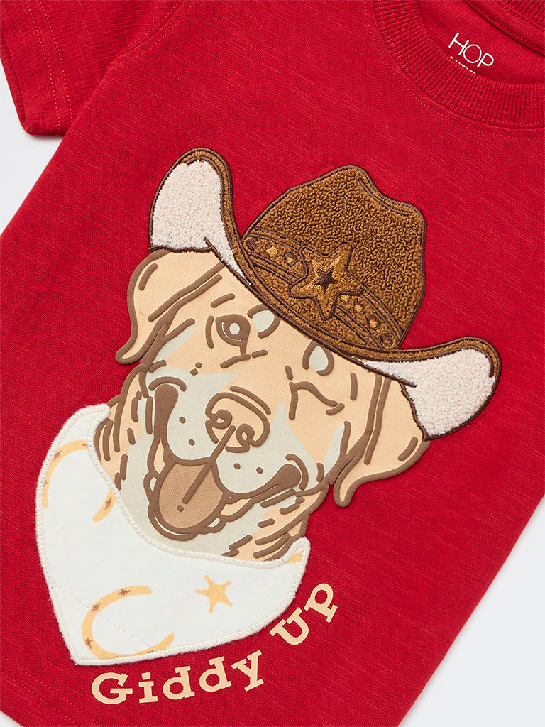 HOP Kids Boys Red Printed Cotton T-Shirt