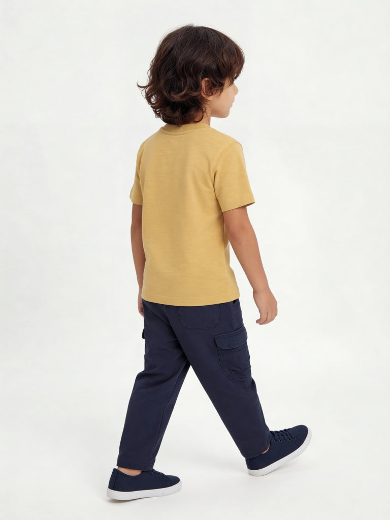 HOP Kids Boys Mustard Printed Cotton T-Shirt