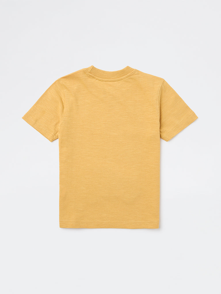 HOP Kids Boys Mustard Printed Cotton T-Shirt