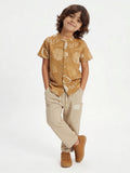 HOP Kids Boys Mustard Printed Cotton Shirt