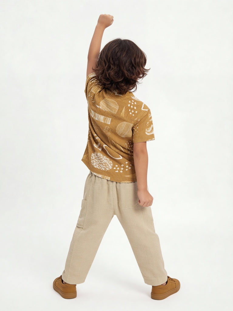HOP Kids Boys Mustard Printed Cotton Shirt