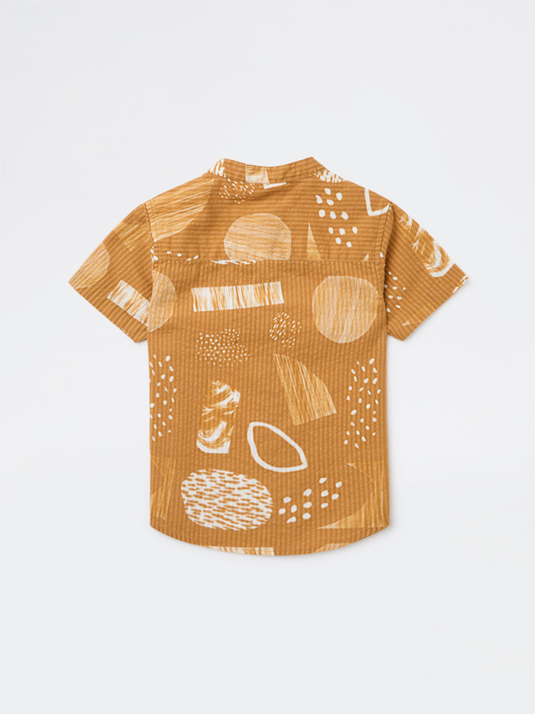HOP Kids Boys Mustard Printed Cotton Shirt