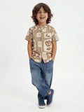 HOP Kids Boys Taupe Printed Cotton Shirt