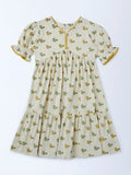 Utsa Kids Girls Off-White Printed Cotton Dress - (8-14 yrs)