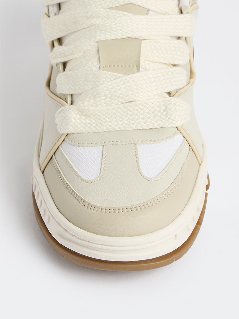 SOLEPLAY Beige Colour-Blocked Lace-Up Sneakers