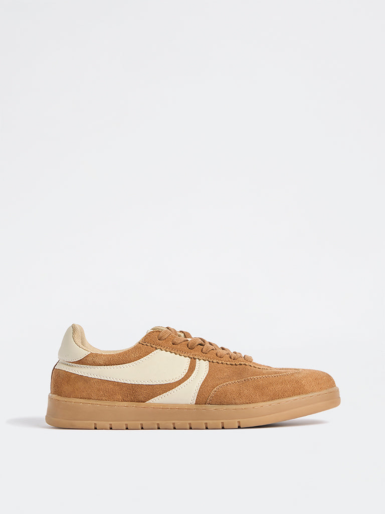 SOLEPLAY Tan Perforated Lace-Up Suede Sneakers
