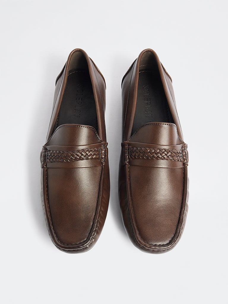 SOLEPLAY Brown Braided Penny Loafers