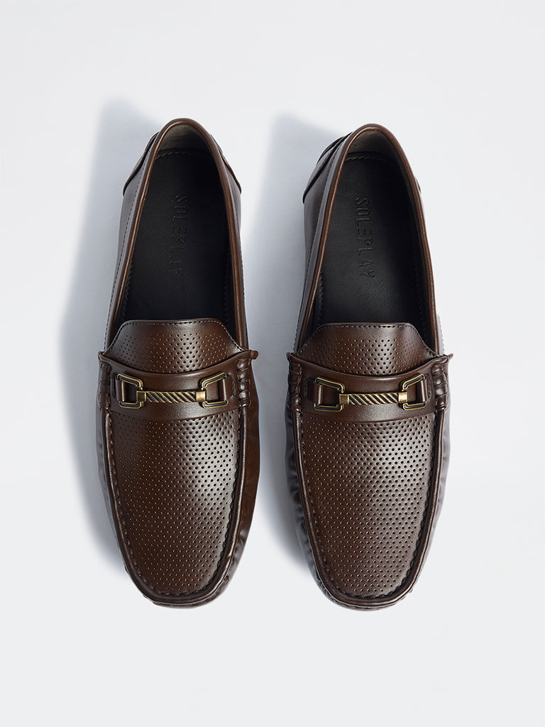 SOLEPLAY Dark Brown Perforated Penny Loafers