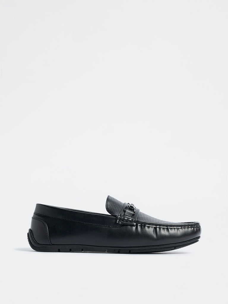 SOLEPLAY Black Perforated Penny Loafers
