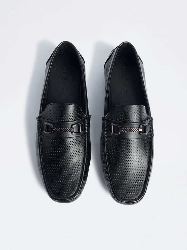 SOLEPLAY Black Perforated Penny Loafers
