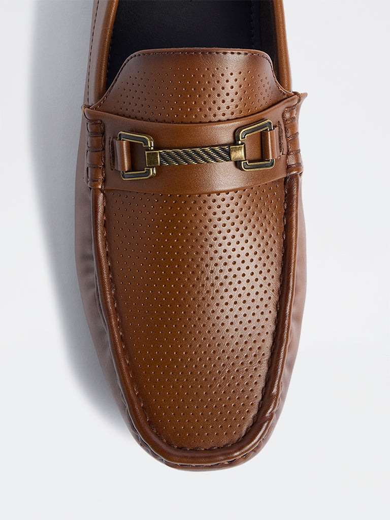 SOLEPLAY Dark Tan Perforated Penny Loafers