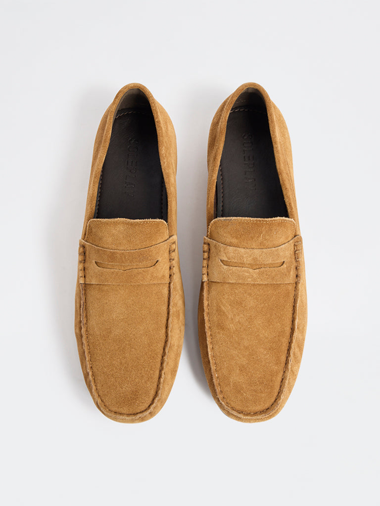 SOLEPLAY Tan Penny Suede Loafers