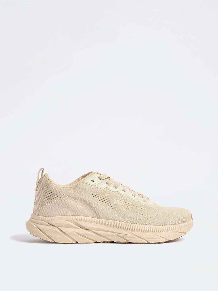 SOLEPLAY Beige Knit-Textured Lace-Up Sneakers