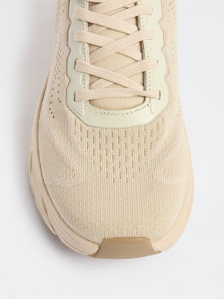 SOLEPLAY Beige Knit-Textured Lace-Up Sneakers